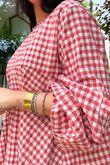 Nonni Gingham Bell Sleeve Peasant Blouse Jam